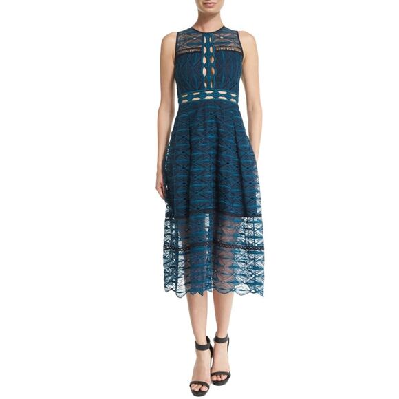 JONATHAN SIMKHAI Illusion Cut-Out Embroidered Sleeveless Midi Dress with Pockets - Picture 1 of 13